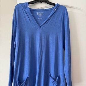 Coolibar Blue Hooded V-Neck Tunic Top